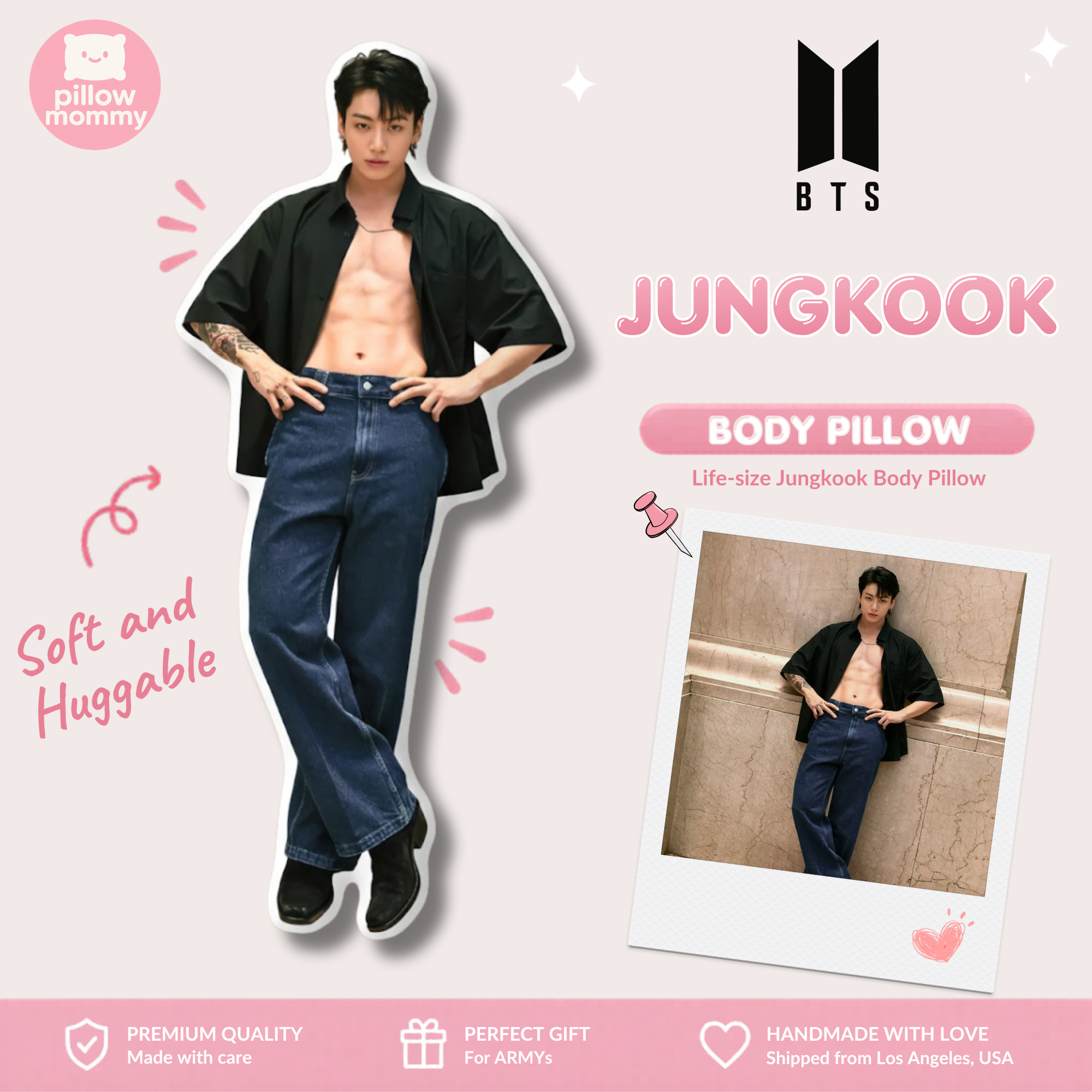 BTS Jungkook Black Top Life-Size Body Pillow