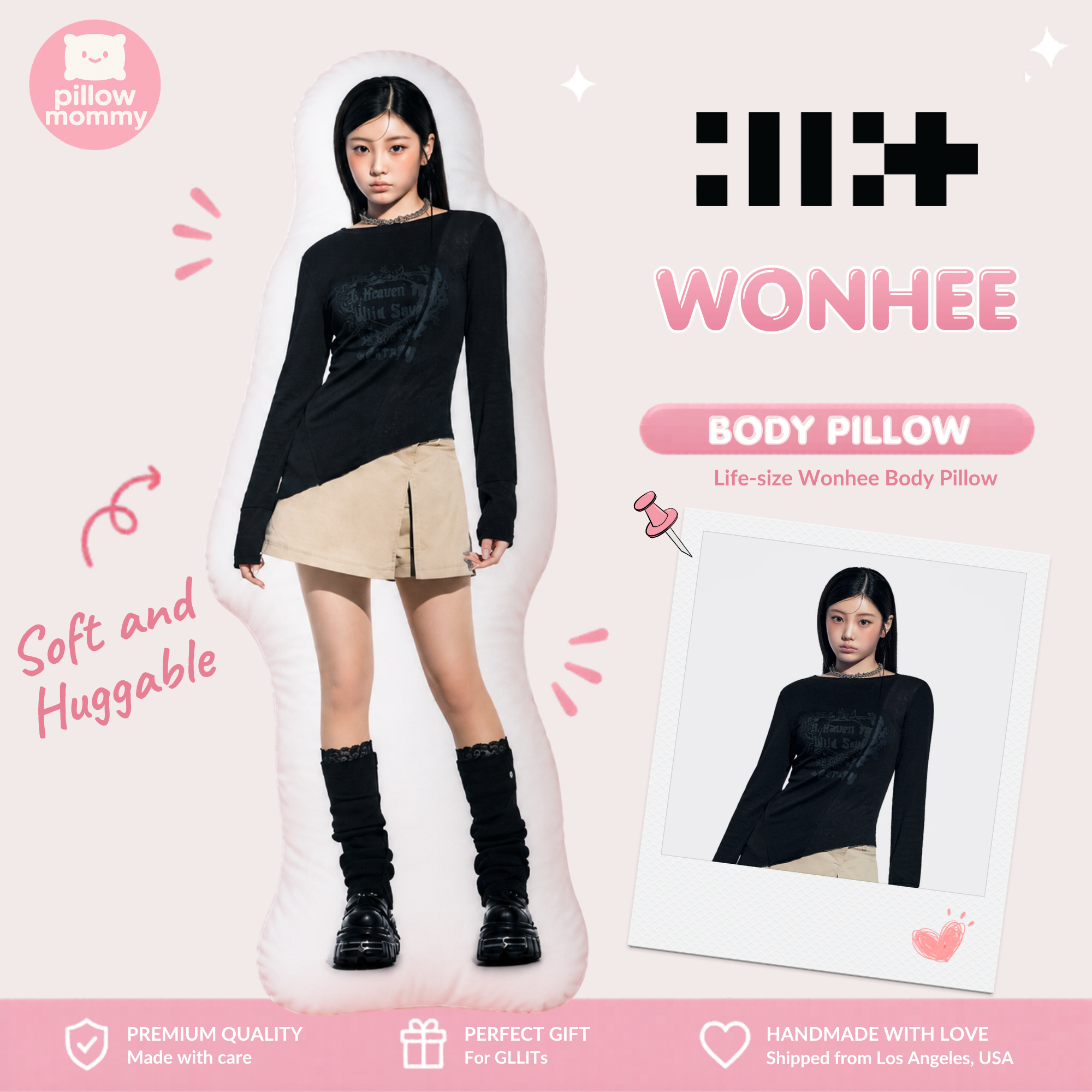 ILLIT Wonhee Black Long Sleeve Life-Size Body Pillow