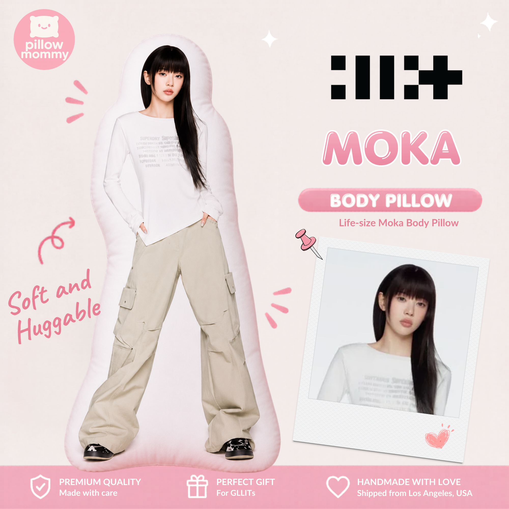 ILLIT Moka White Top Life-Size Body Pillow