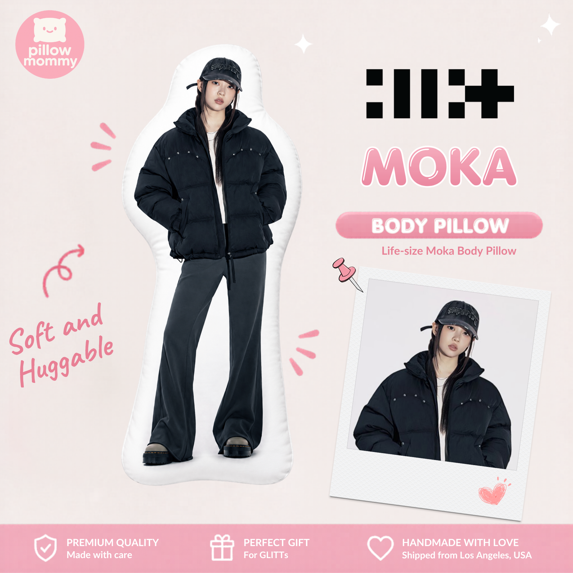 ILLIT Moka Black Puffer Jacket Life-Size Body Pillow