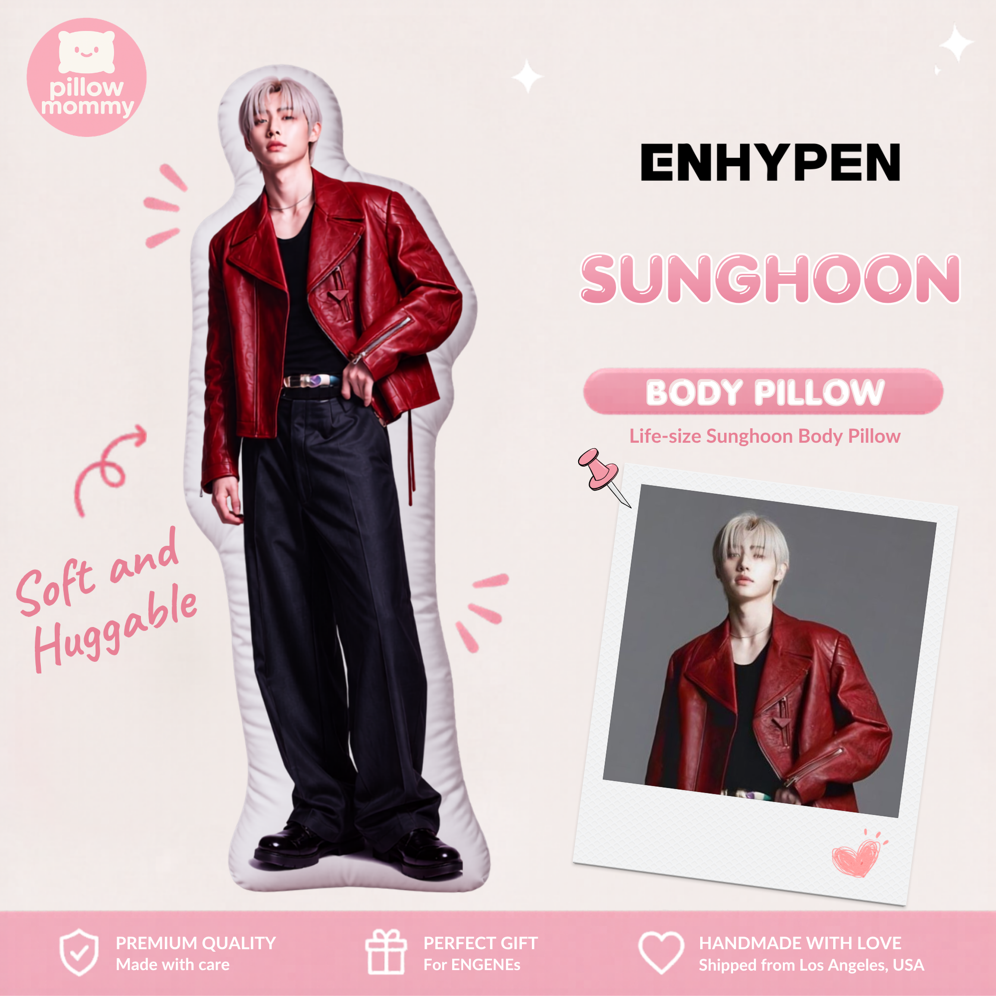 ENHYPEN Sunghoon Red Leather Jacket Life-Size Body Pillow
