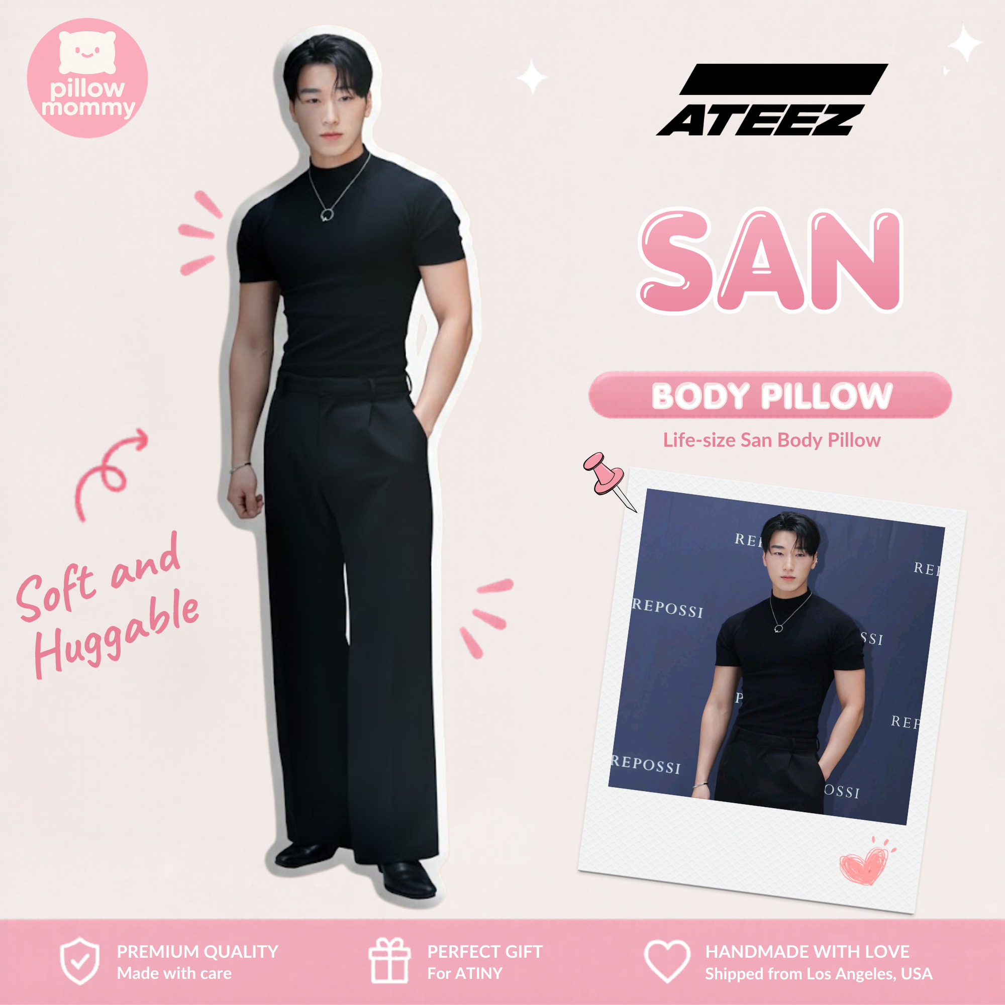 Ateez San Black Top Life-Size Body Pillow