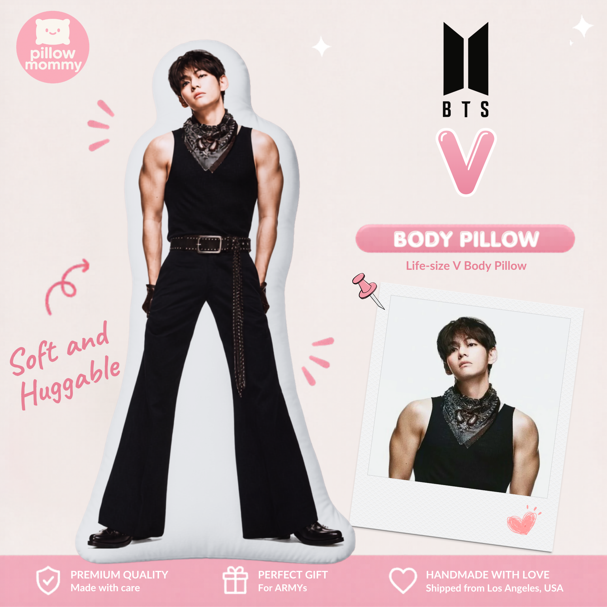 BTS V Tae-hyung Sleeveless Black Bandana Life-Size Body Pillow