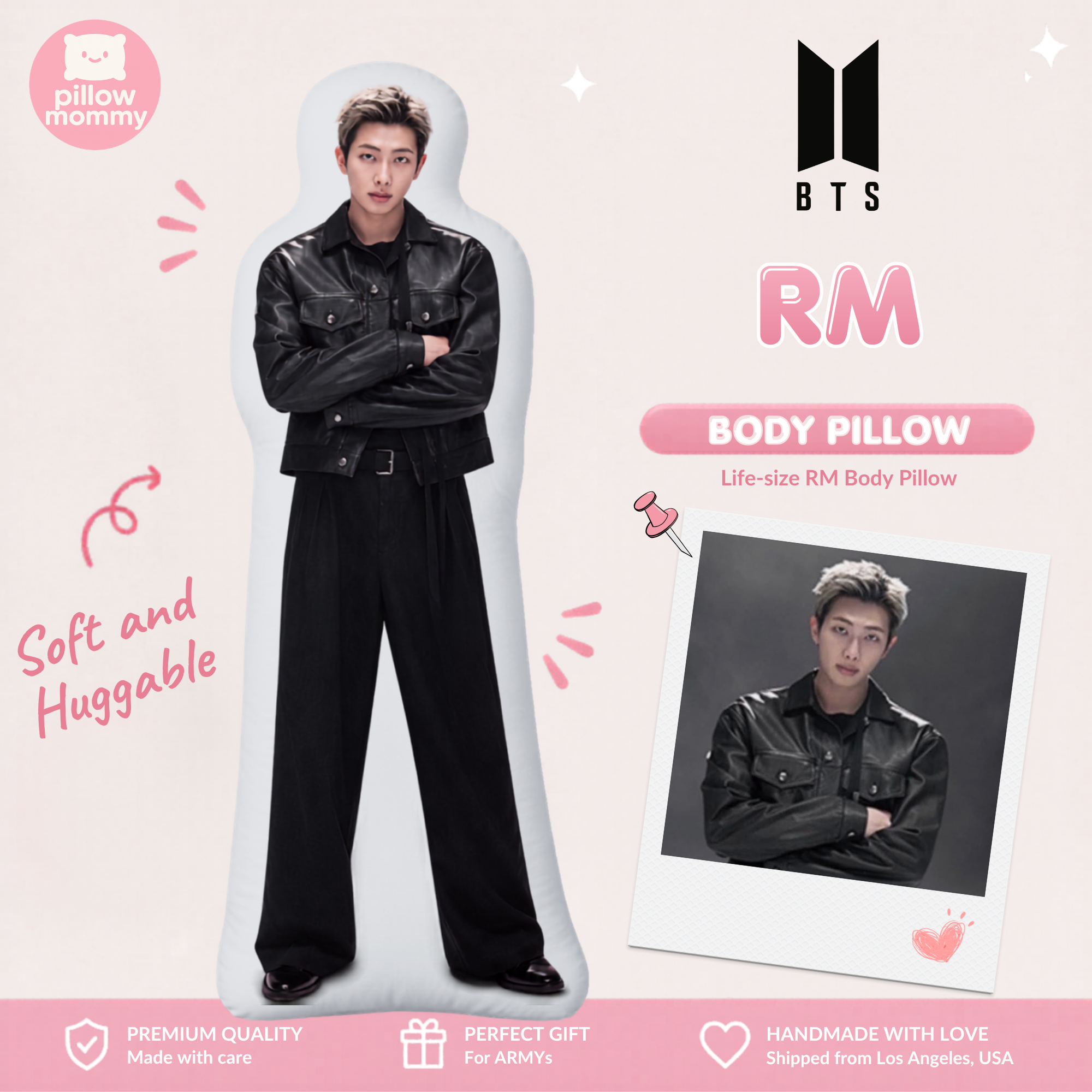 BTS RM Black Leather Jacket Life-Size Body Pillow