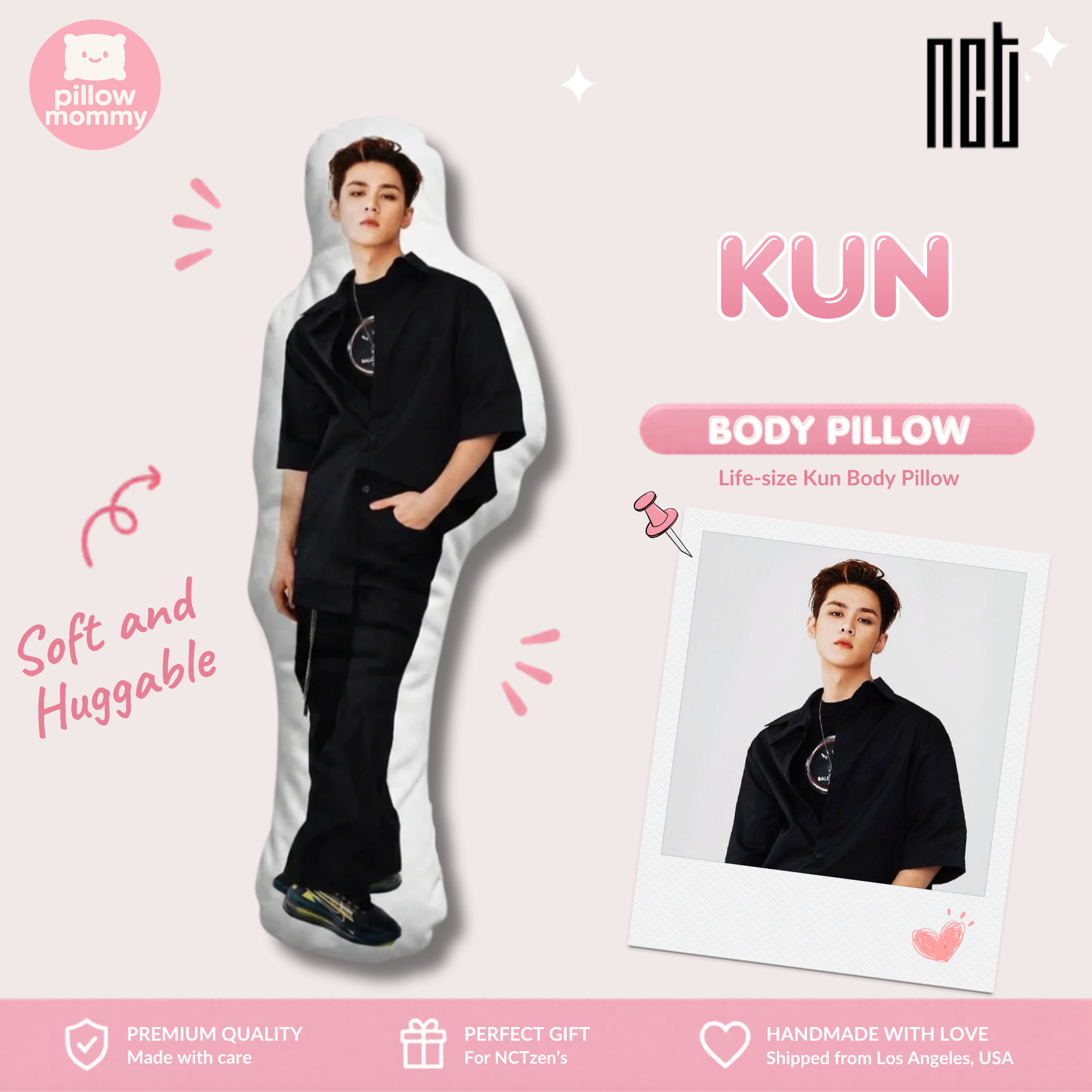 NCT Kun Sleek Black Style Life-Size Body Pillow